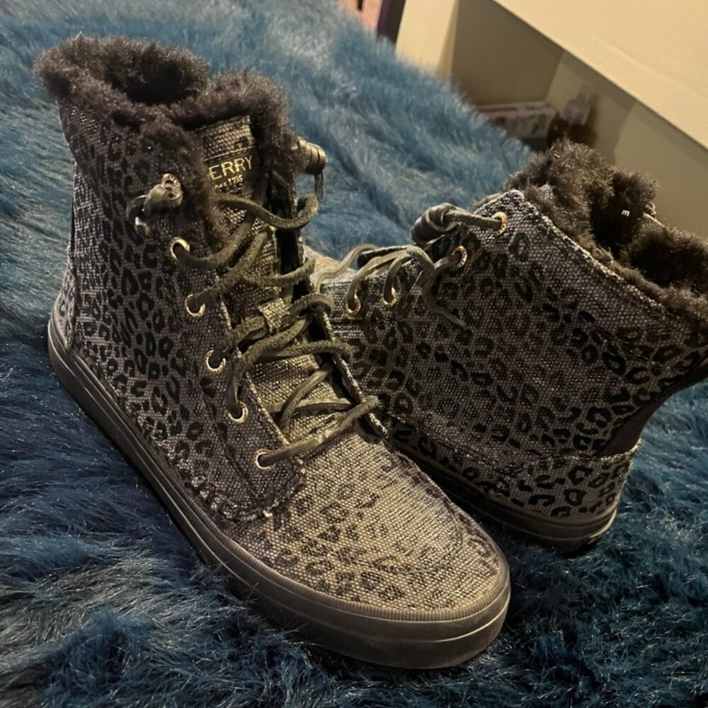 Sperry Cheetah Hightops - Crest High-Top Animal Print Sneaker Black Womens